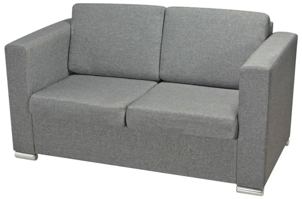 Conjunto de sofás, 3 pcs, tecido cinzento claro