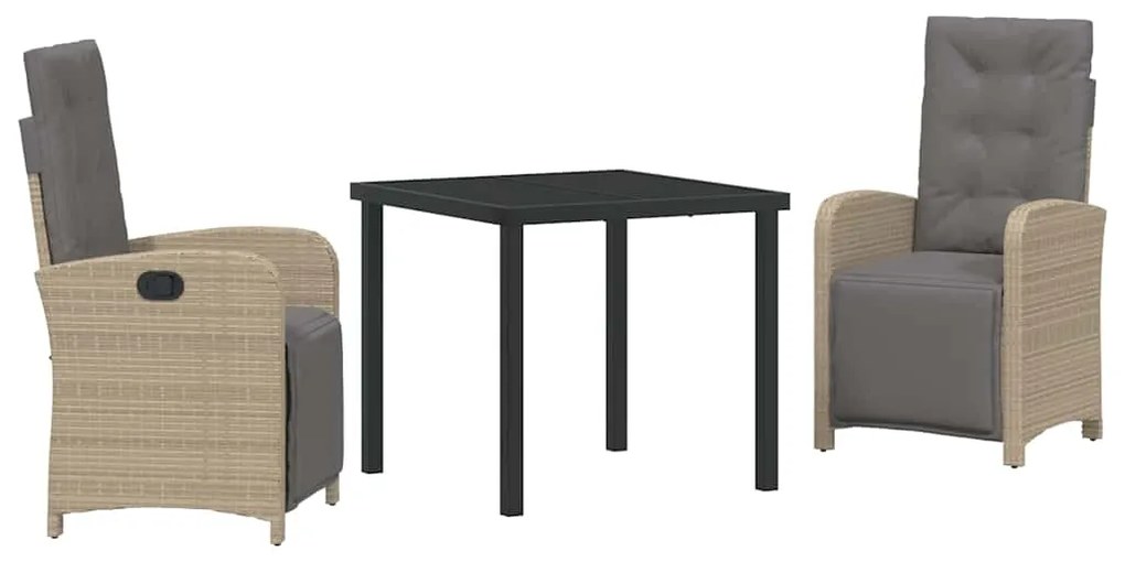 Conjunto de Jantar para Jardim 3 Peças da com Almofadas Bege em Rattan