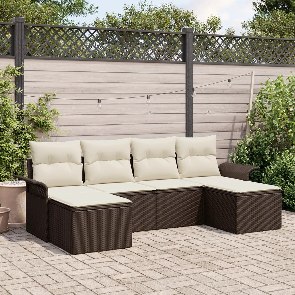 Conjunto de Sofás de Jardim de 6 Peças com Almofadas de Polirattan Cas