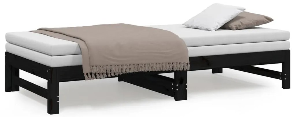 Estrutura sofá-cama de puxar 2x(90x190) cm pinho maciço preto