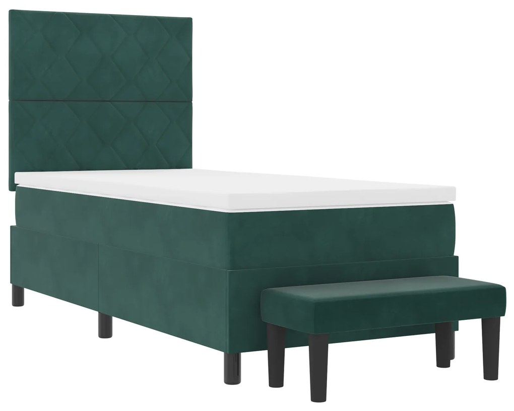Cama Box com Colchão & Banco Verde Escuro 90x190 cm Veludo