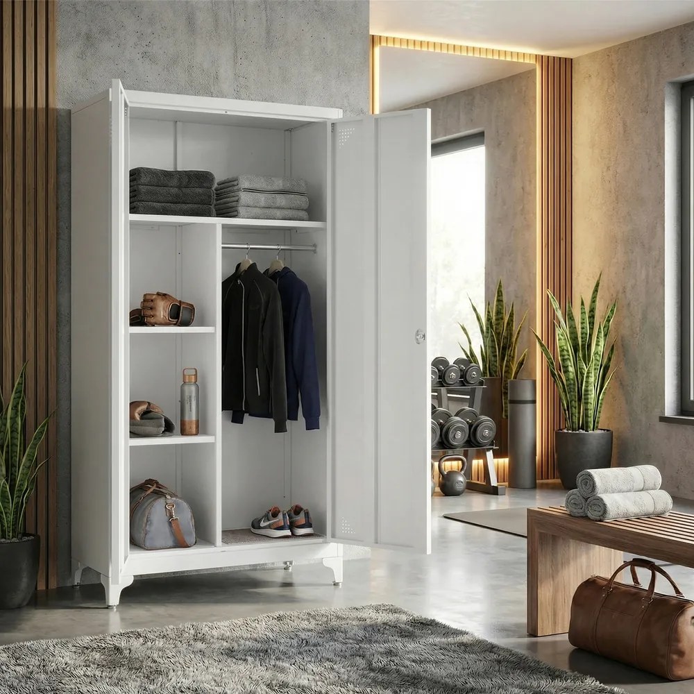 Armário cacifo metálico com varão para pendurar roupa, 2 portas, 5 compartimentos 80 x 40 x 165 cm Cinza