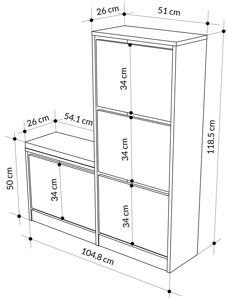 Sapateira com Banco Branco Dude — 105x118,5x26 cm - Sapateira Moderna