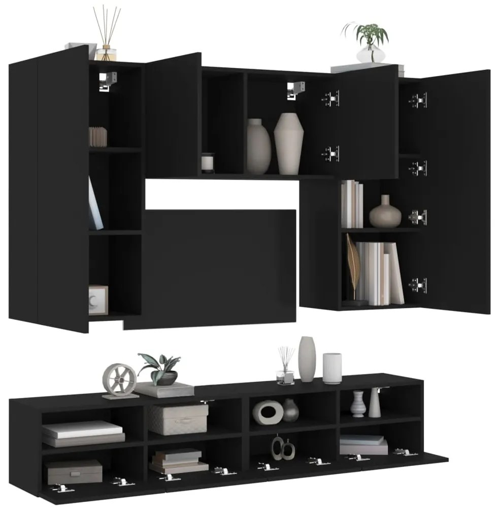 vidaXL 5 pcs móveis de parede p/ TV derivados de madeira preto