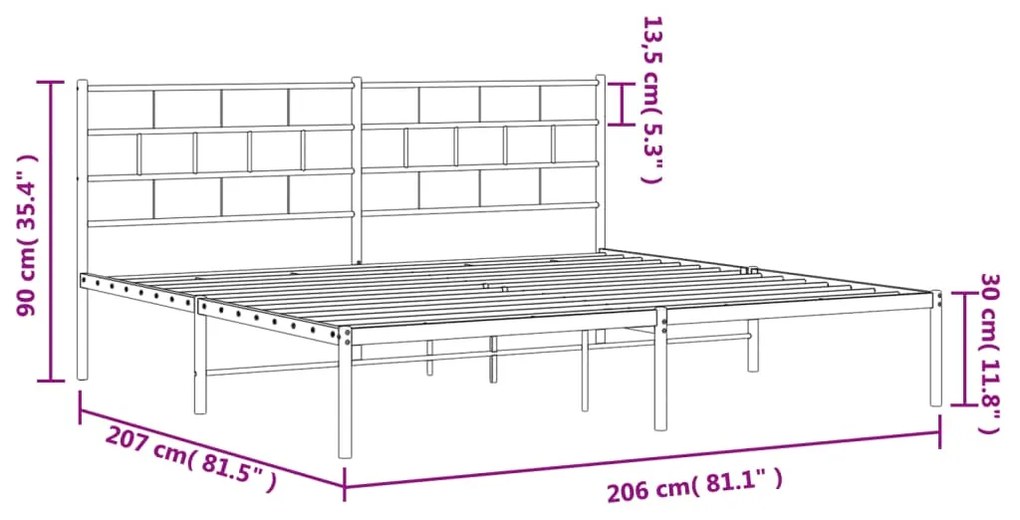 Estrutura de cama com cabeceira 200x200 cm metal branco