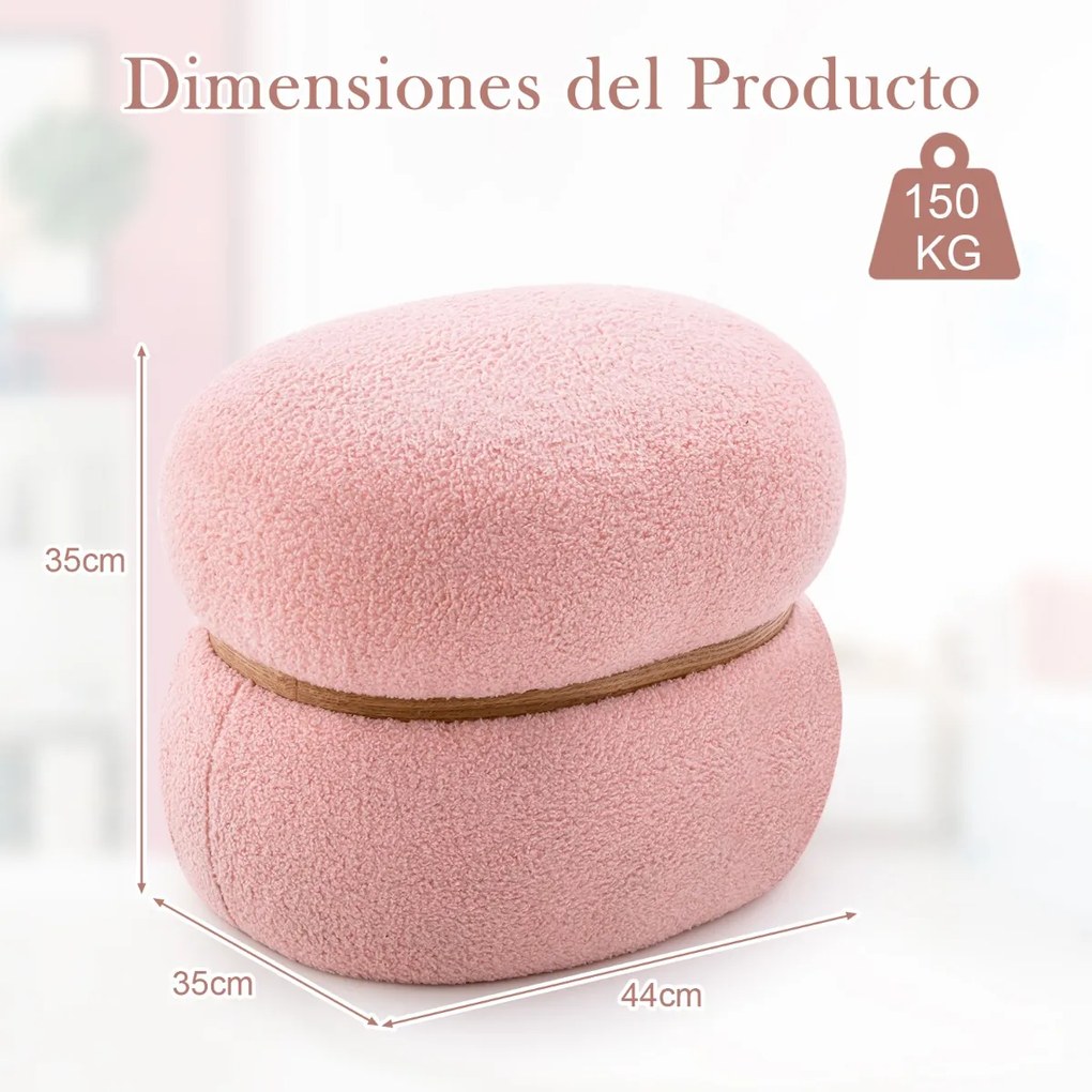 Pufe oval de 35 cm com assento almofadado Base de madeira em forma de anel e almofadas antiderrapantes Apoio para os pés multifunções 44 x 35 x 35 cm
