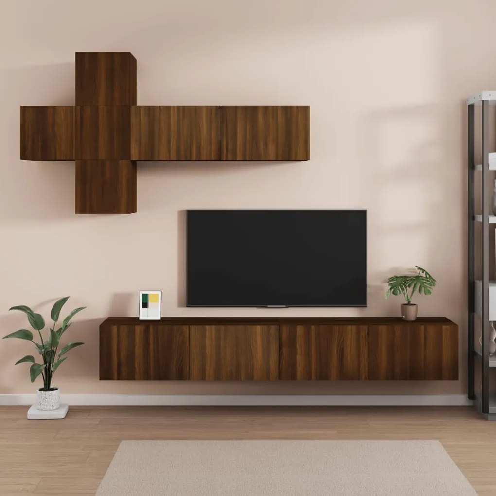 vidaXL Conjunto móveis de TV 7pcs madeira processada carvalho castanho