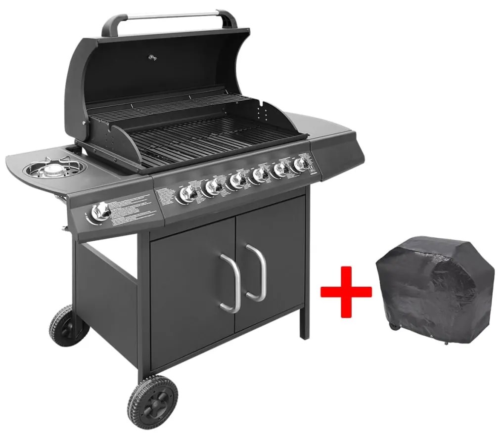 Grelhador/barbecue a gás 6+1 queimadores preto