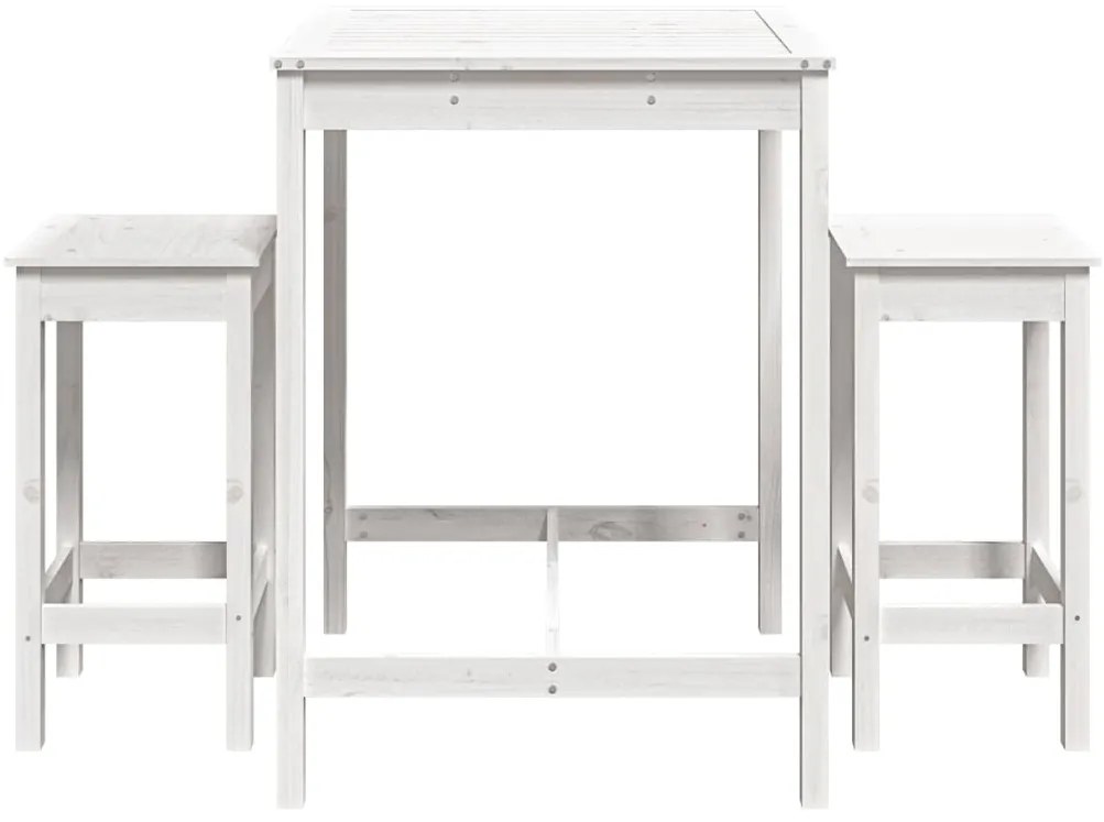 3 pcs conjunto de bar para jardim pinho maciço branco