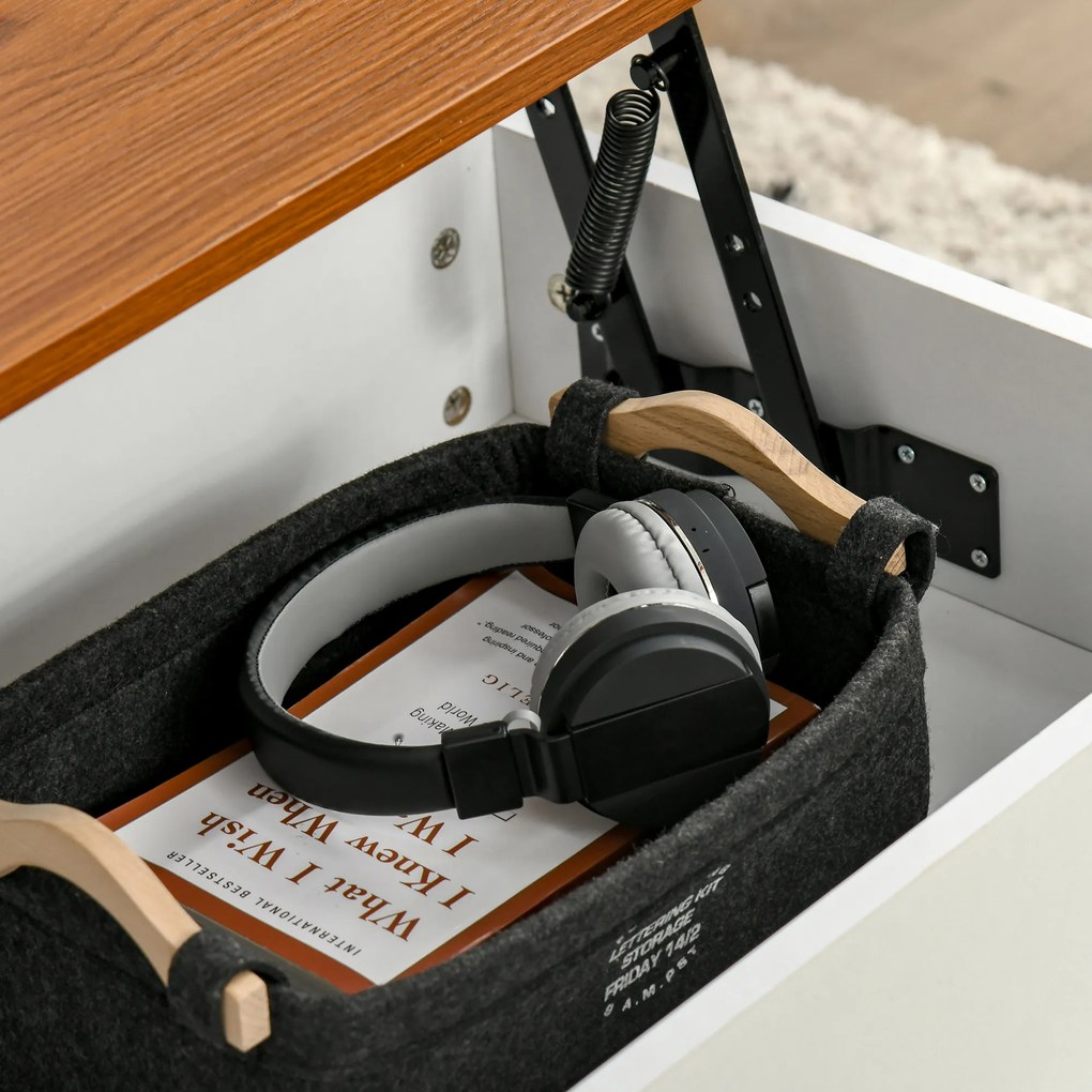 HOMCOM Mesa de Centro com Bancada Elevável Mesa de Centro com 3 Compartimentos Abertos Mesa Retangular Moderna para Sala de Estar 105x50x48cm Branco e Marrom