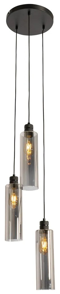 Candeeiro de suspensão moderno preto com vidro fumado 3 luzes - Stavelot Moderno