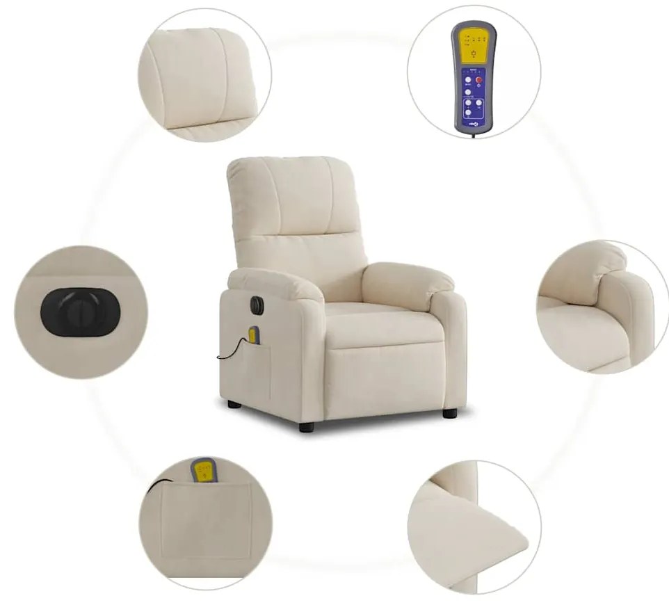 Poltrona massagens reclinável elétrica tecido microfibra bege