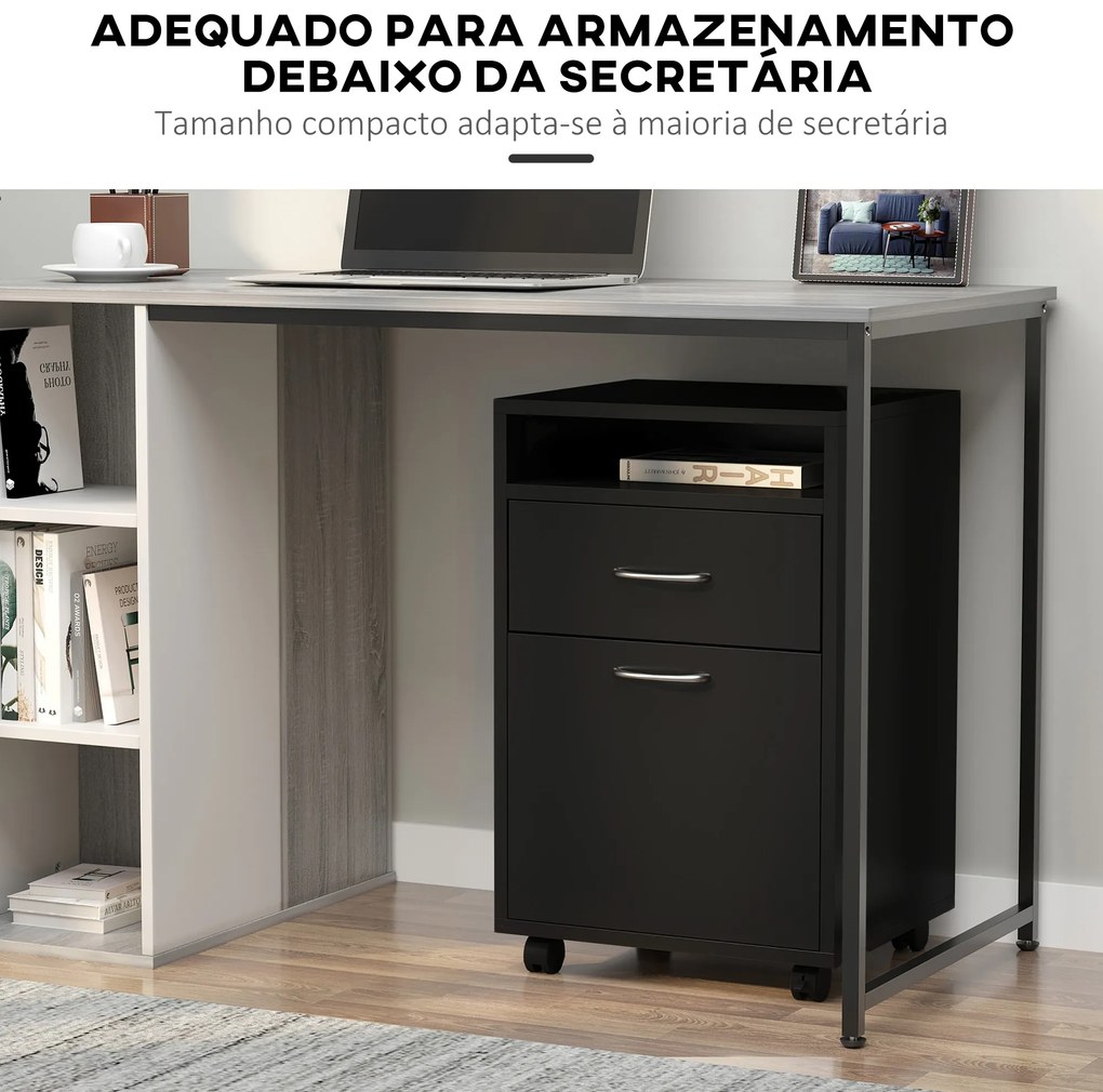 Bloco de Gavetas de Escritório com Armário e Gaveta Móvel Arquivador com Rodas Suporte para Impressora 40x35x60 cm Preto
