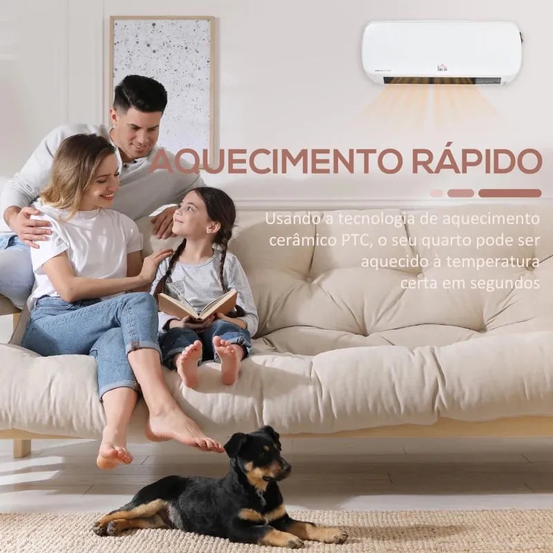 Aquecedor Cerâmico de Parede 1000W/2000W com Controle Remoto