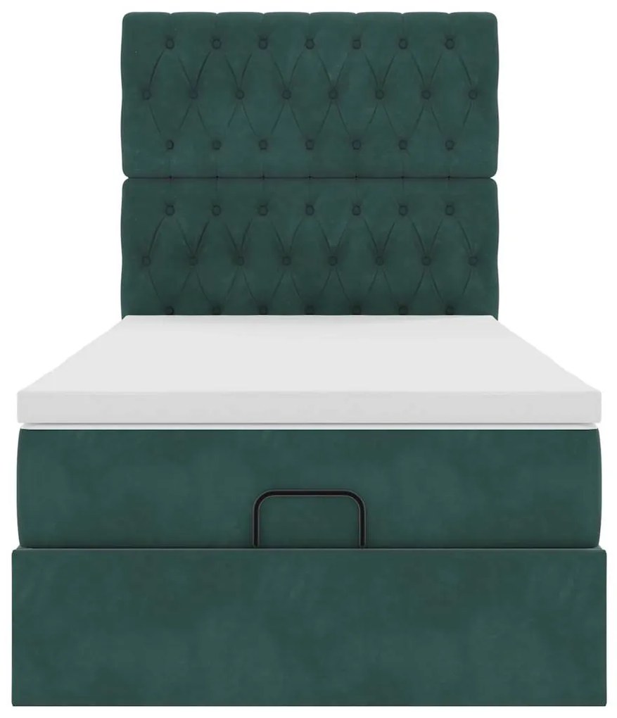 Estrutura de cama otomana colchões 90x200cm veludo verde escuro