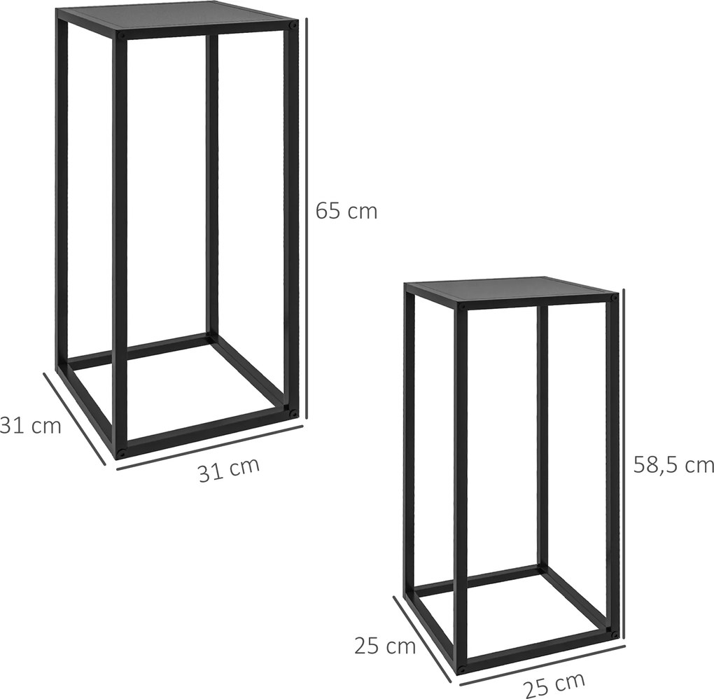 Conjunto de 2 suportes para vasos de flores encaixáveis, com 2 alturas diferentes (58,5 e 65 cm) - aço preto