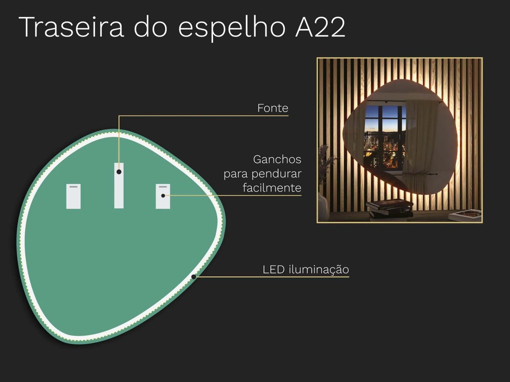 Espelho LED orgânico com iluminação A22