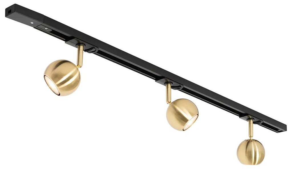 Sistema de trilho moderno monofásico de 3 luzes preto com dourado - Gissi Moderno