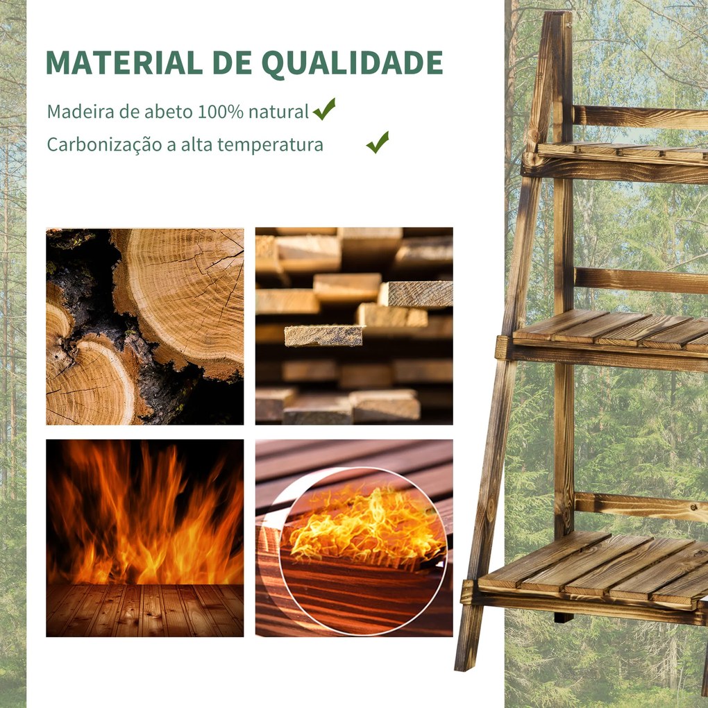 Suporte para Plantas de 3 Níveis Dobrável para Interior e Exterior 40x37x93 cm Madeira