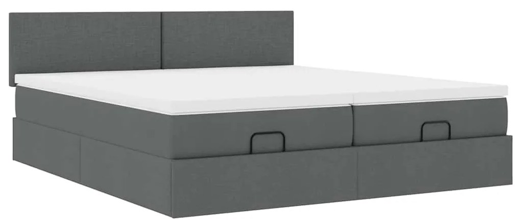 Estrutura de cama otomana com colchões tecido cinzento escuro