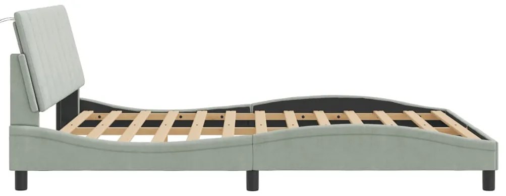 Estrutura de cama c/ luzes LED 160x200 cm veludo cinzento-claro