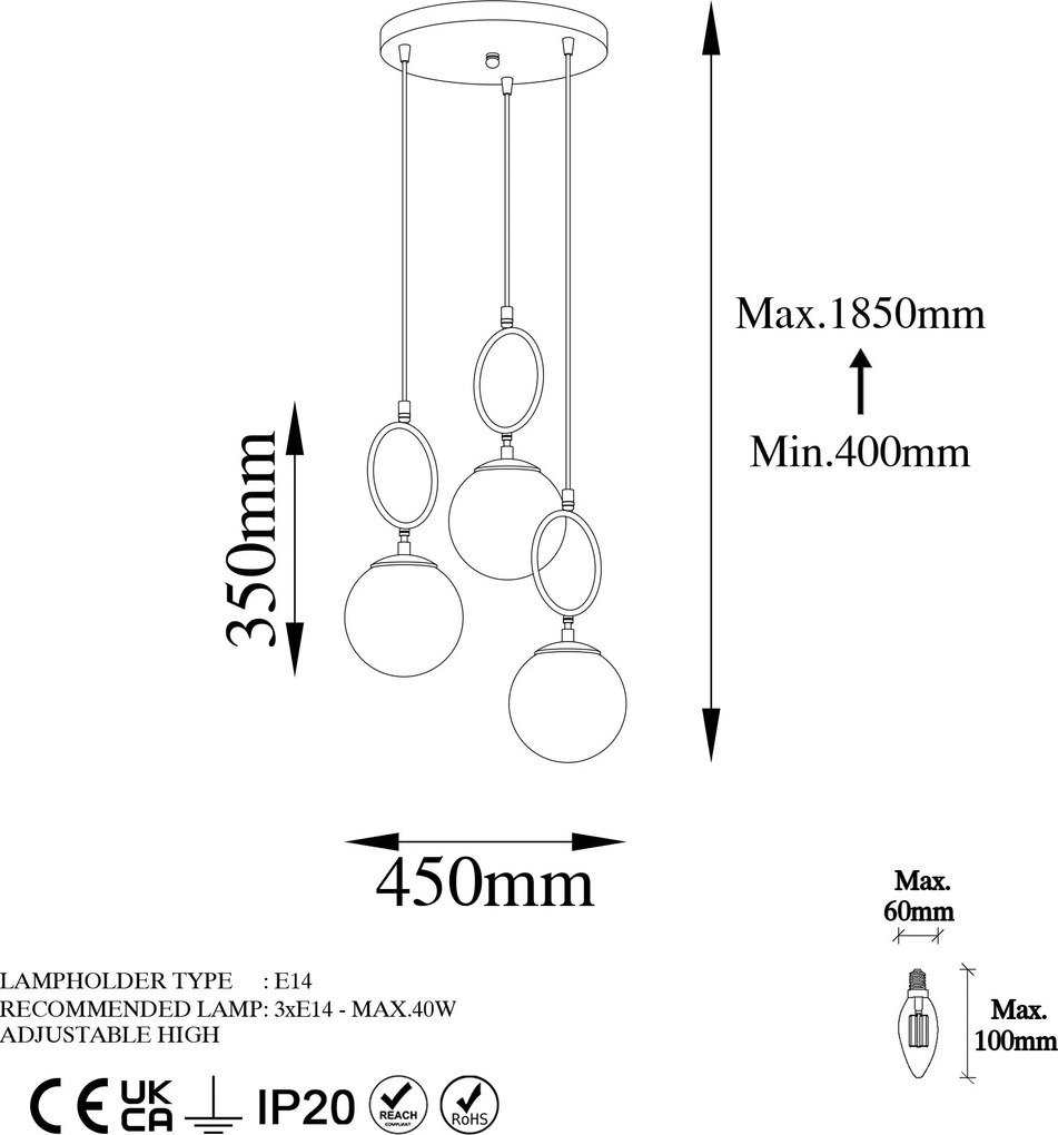 Candeeiro de Teto Ring – Branco – 45 cm Largura