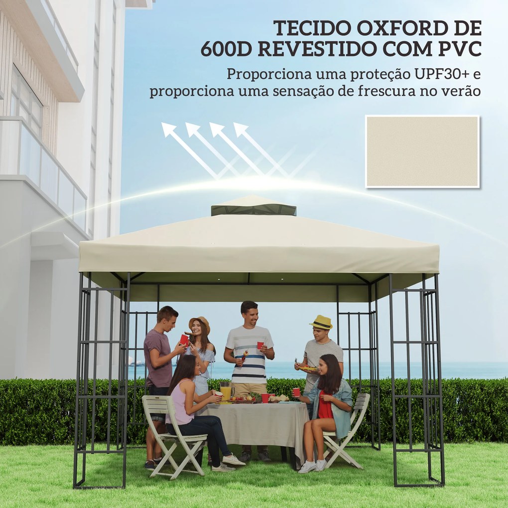 Toldo de Substituição para Pérgola 3x3 m (NÃO INCLUIDA) Toldo de Substituição com Teto Duplo Proteção UV 30+ Toldo para Pérgola Creme