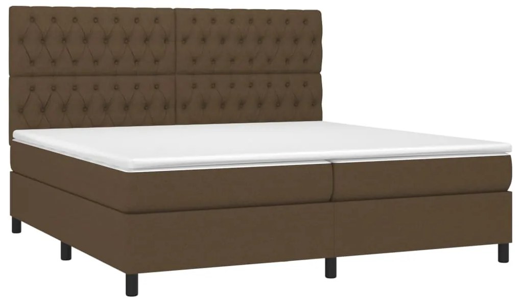 Cama box spring c/ colchão/LED 200x200cm tecido castanho-escuro