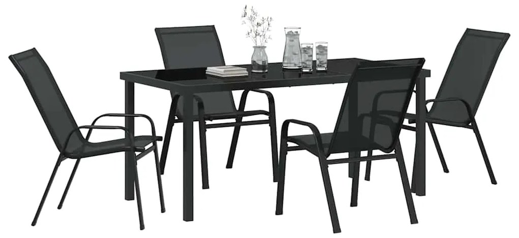 Conjunto de Jantar para Jardim 5 Peças Preto Textileno e Aço