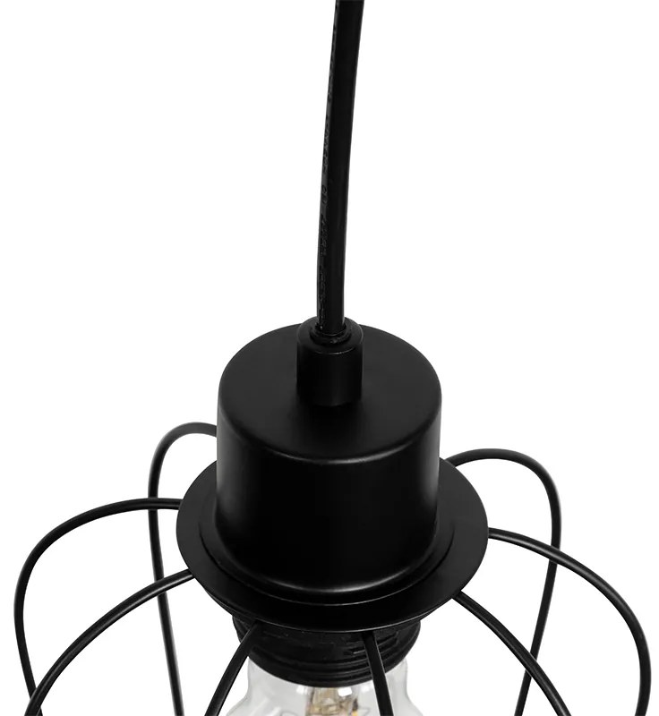 Candeeiro de suspensão inteligente preto com madeira incl. 4 Wifi A60 - Stronk