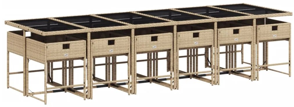 13 pcs conj. jantar jardim c/ almofadões vime PE bege misturado