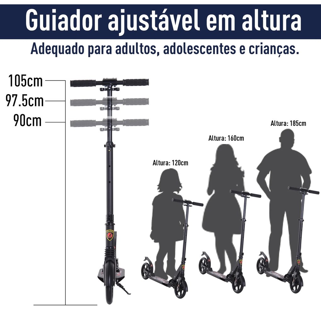 Trotinette dobravel com o guiador ajustável da altura trotinete para adultos e crianças acima de 14 anos carga 100 kg