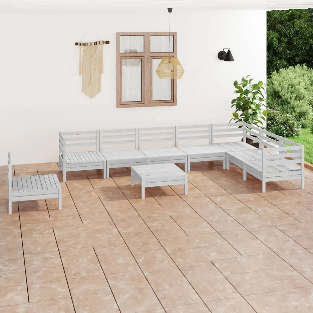 vidaXL 9 pcs conjunto lounge de jardim pinho maciço branco