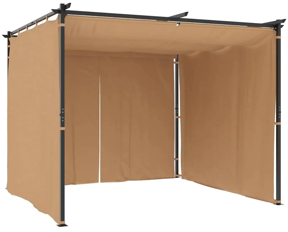 Gazebo com cortinas 3x3 m aço cinzento-acastanhado