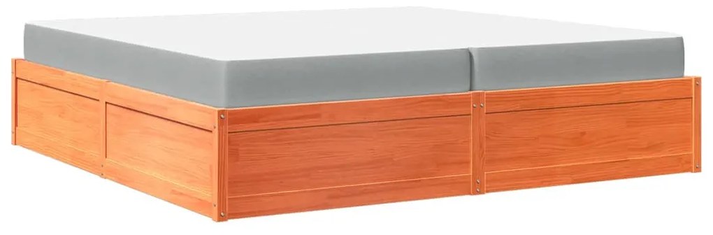 Cama com colchão 200x200 cm pinho maciço castanho-mel