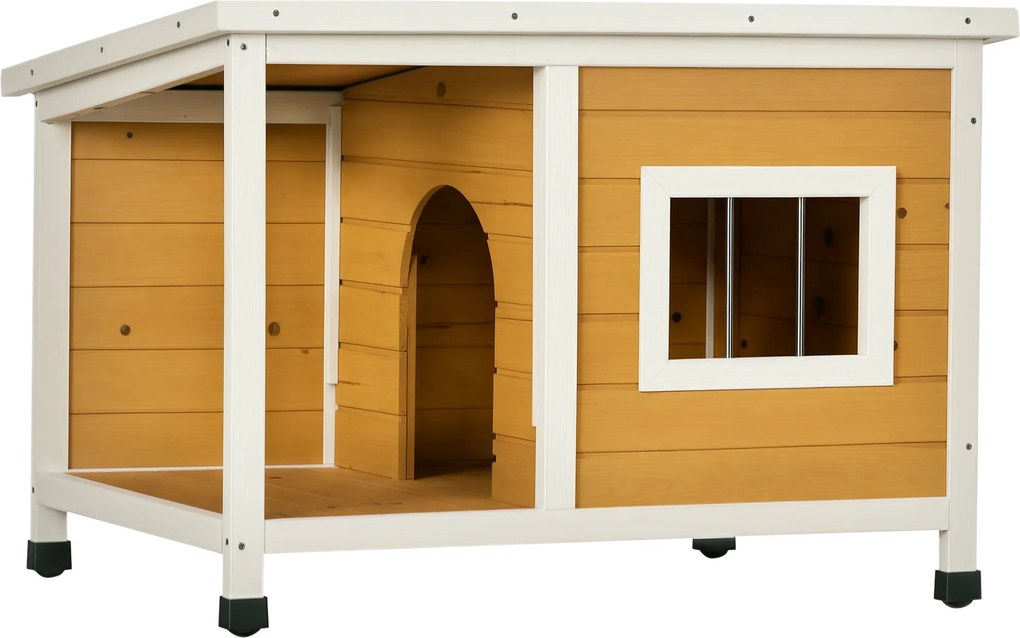 PawHut Casa para Cães de Madeira 85,5x62x60cm Casinha dos Cachorros com Teto Asfáltico Impermeável e Janela Madeira | Aosom Portugal