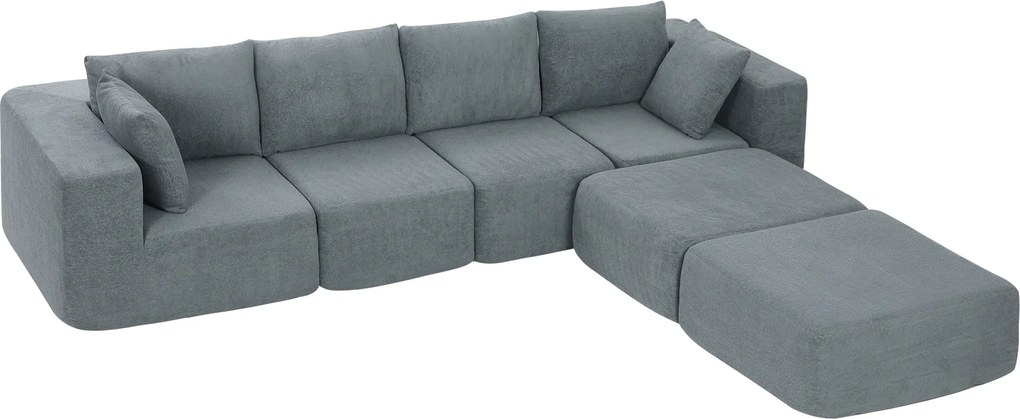Sofá Modular de Canto em Tecido Efeito Veludo e Espuma com Almofadas 294x165x70 cm Cinza Escuro