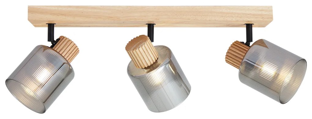 Foco moderno madeira com vidro fumê 3-luzes giratório e inclinável - Gracy Moderno