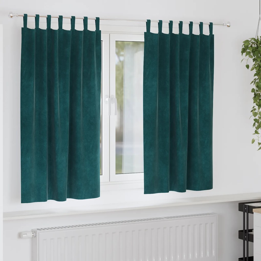 Cortinas Blackout vidaXL com Laços de Suspensão 2 pcs Verde Escuro Veludo