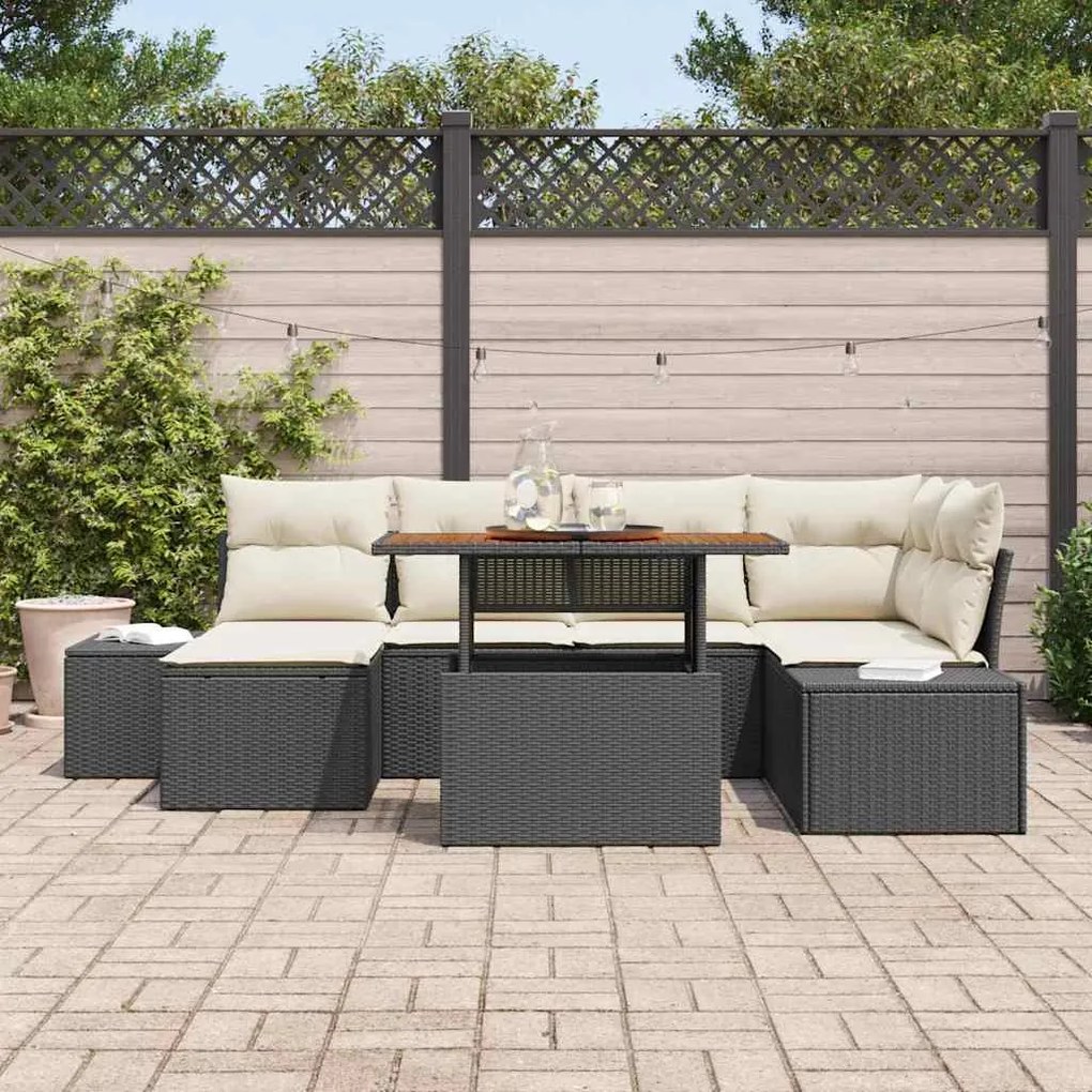 Conjunto de Jantar de Jardim com 7 Peças e Almofadas em Rattan Sintéti