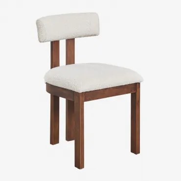 Pack De 2 Cadeiras De Jantar Estofadas Argider Madeira Escura & Bouclé Branco Pérola - Sklum