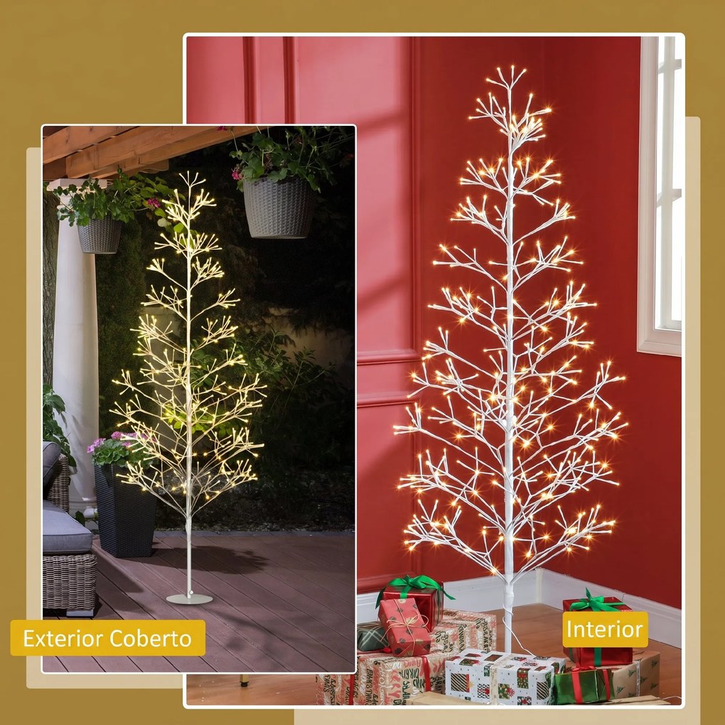 Árvore de Natal Artificial 180 cm com 384 Luzes LED Branco-Quente Ramos Flexíveis Base de Aço Branco