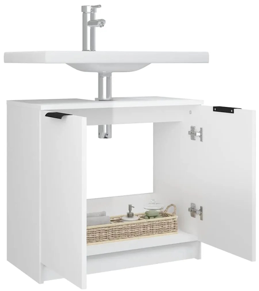 Armário casa de banho 64,5x33,5x59 cm madeira branco brilhante