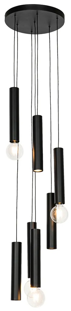 Candeeiro de suspensão design preto redondo 7 luzes - Tuba Design