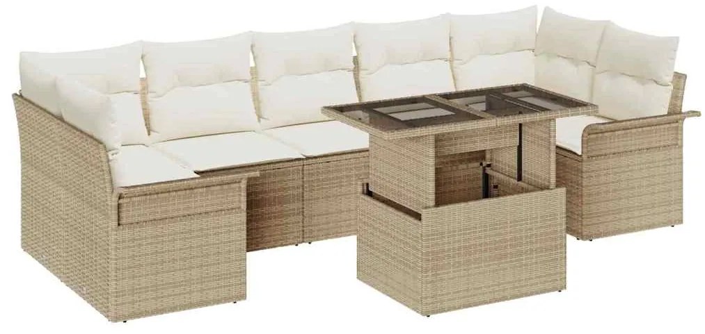 Conjunto de Sofás para Jardim de 8 Peças com Almofadas Bege de Rattan