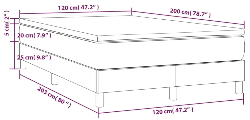 Cama boxspring com colchão 120x200 cm veludo cinzento-escuro