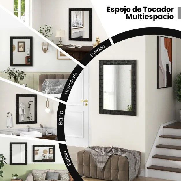 Espelho de parede 80x60cm retangular Moldura de madeira maciça moderna vertical e horizontal para casa de banho Quarto Preto