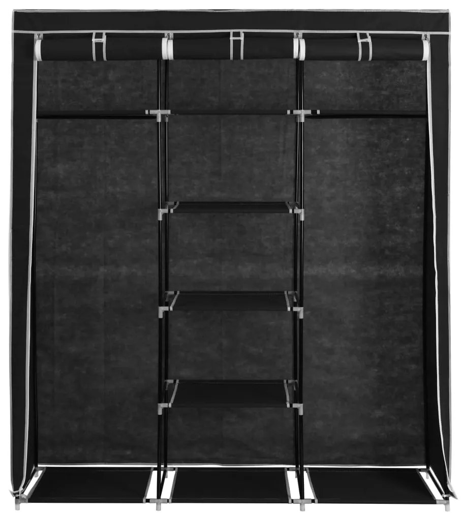 Roupeiro c/ compartimentos e varões 150x45x175 cm tecido preto