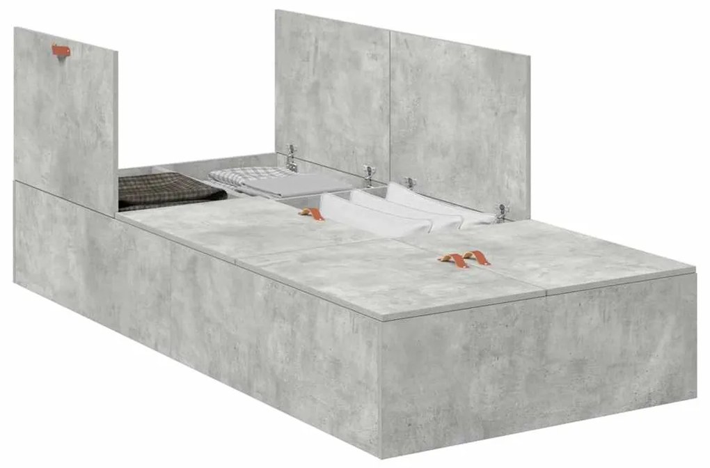 Cama Cinza Betão 75 x 190 cm, Madeira de Engenharia