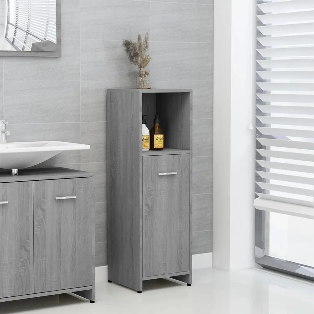 vidaXL Armário WC 30x30x95 cm derivados de madeira cinzento sonoma